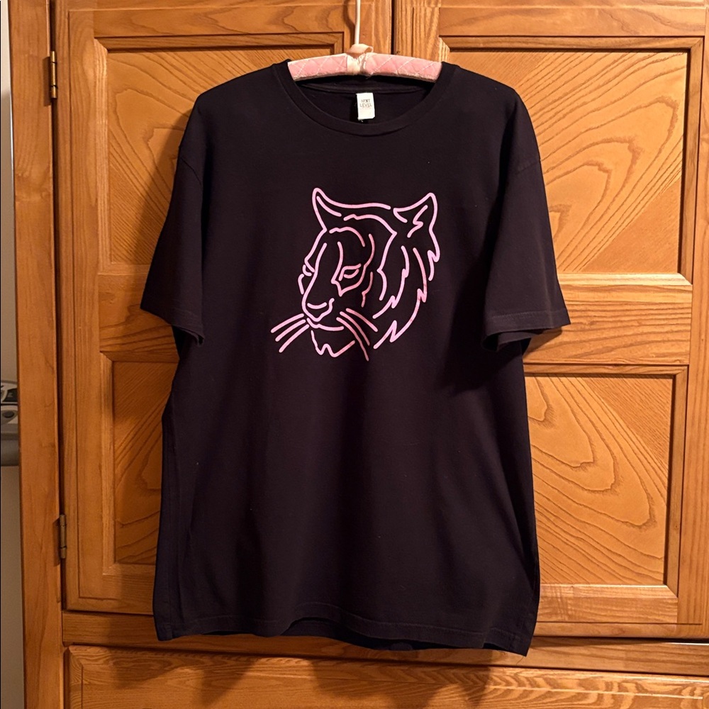 Next Level Apparel Black Tee with Pink Tiger Graphic